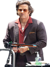 Brown suiting fabric jacket with buttoned front closure