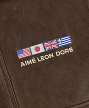 Aime Leon Dore World’s Borough 2026 Brown Leather Flight Jacket front view