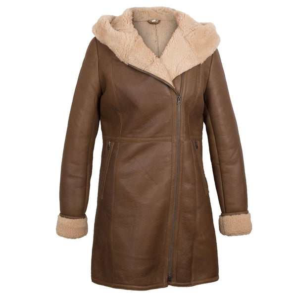 brown Sheepskin Leather Shearling Jacket For Women