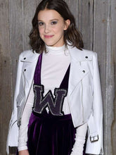 Millie Bobby Brown NYFW White Leather Jacket