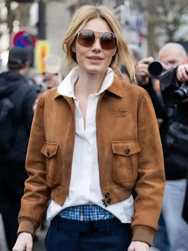 Camille Rowe Brown Bomber Jacket