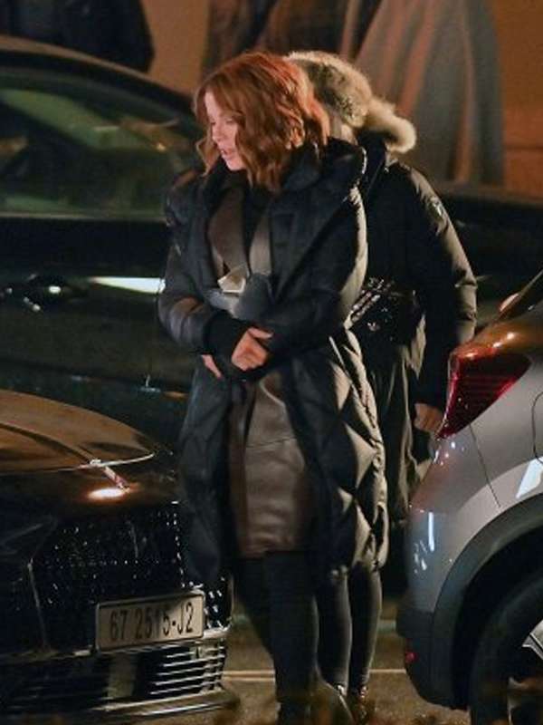 Kate Beckinsale Canary Black 2024 Puffer Coat