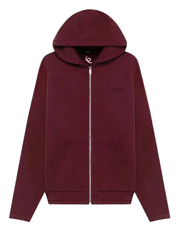 A maroon zip-up hoodie with a black embroidered 'ALTRY' logo on the left chest, displayed on a neutral light gray background.