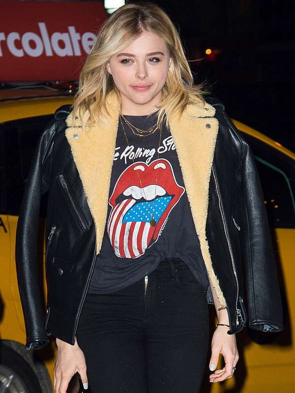 Chloe Grace Moretz Street Style Black Leather Jacket