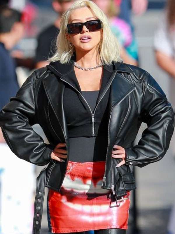 Christina Aguilera Black Leather Jacket