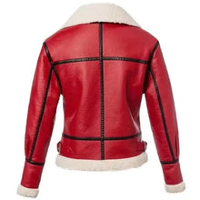 Red Christmas Shearling Leather Jacket For Women