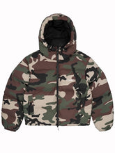 Black camo hooded streetwear puffer jacket