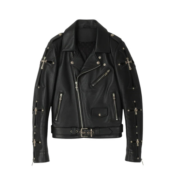 Cross Patch Leather Biker Jacket