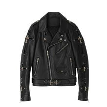 Cross Patch Leather Biker Jacket
