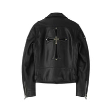 Cross Patch Leather Biker Jacket