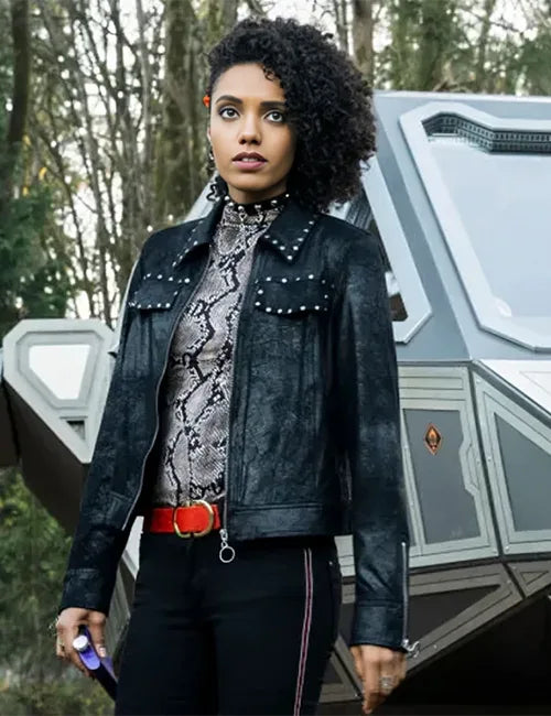 DCs Legends Of Tomorrow S05 Amaya Jiwe Black Leather Studded Jacket