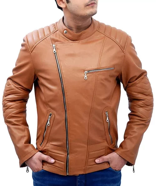 Slim Tan Biker Leather Jacket