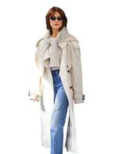 Off white cotton trench coat with double-breasted buttoned and belted closure