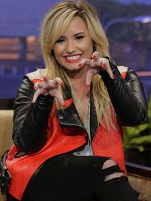 Demi Lovato Red Biker Leather Jacket