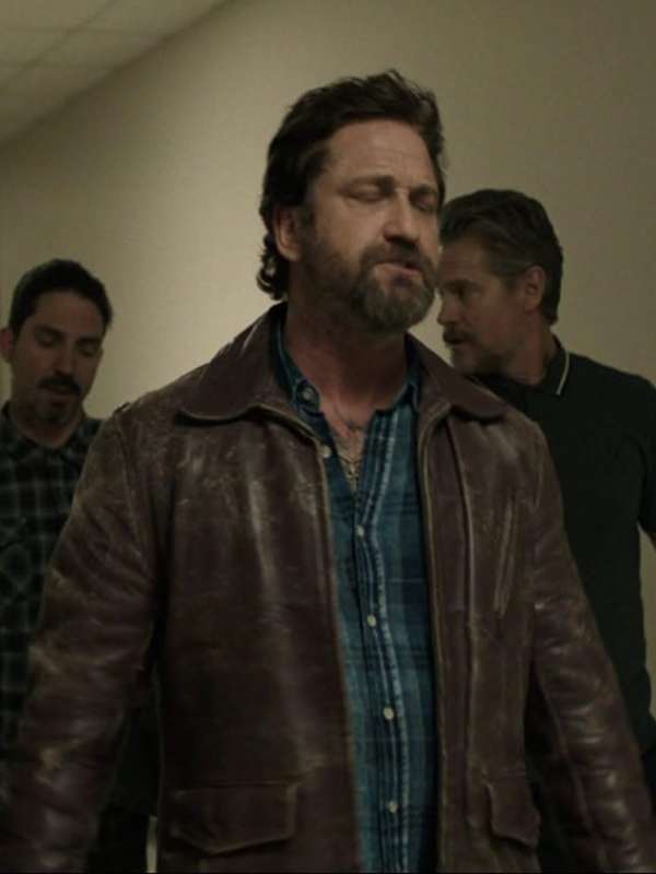 Gerard Butler Den of Thieves Brown Leather Jacket