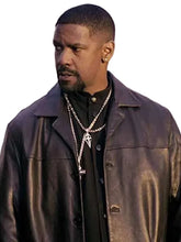 Denzel Washington inspired black leather outerwear with viscose lining