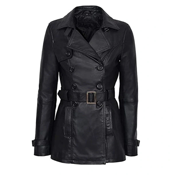 Stylish Belted Black Leather Jacket Women