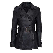 Stylish Belted Black Leather Jacket Women