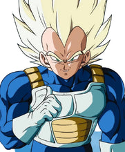An anime-style illustration of a muscular male character with spiky blond hair, wearing a blue and white bodysuit with gold accents against a bright blue background.