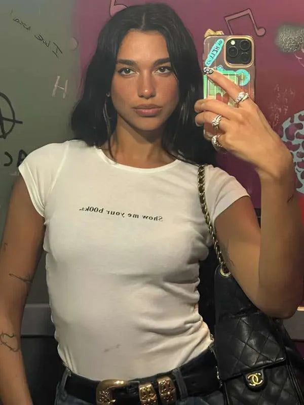 Dua Lipa Show Me Your Books White T-Shirt