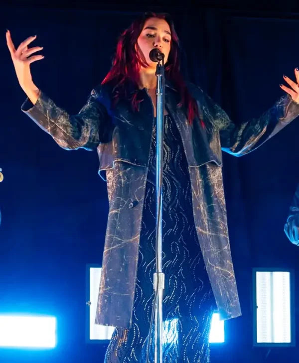 Dua Lipa Times Square Leather Coat
