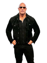 Dwayne Johnson WWE WrestleMania 40 black suede leather jacket