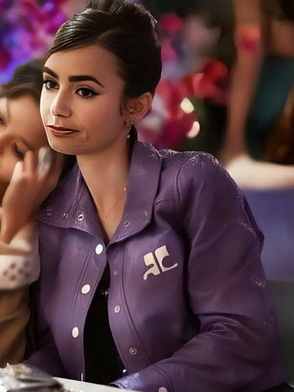 Emily In Paris S02 Emily Cooper Purple Leather Jacket