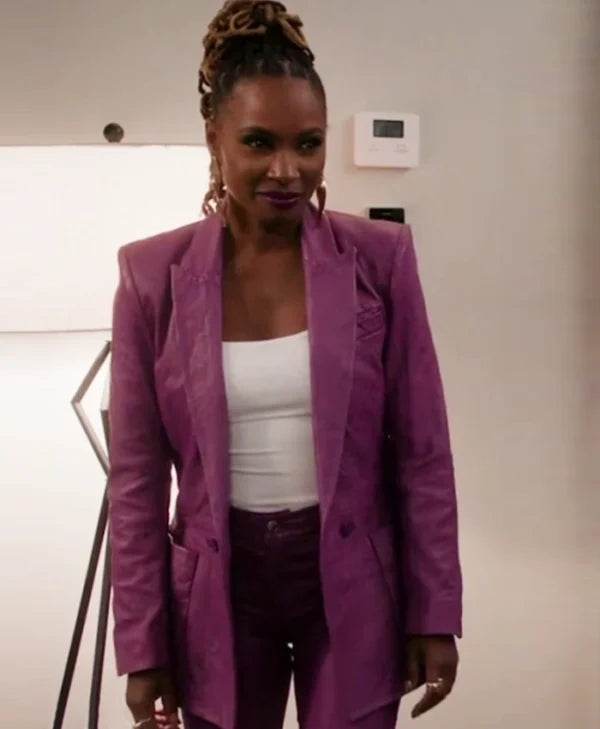 Found S02 Shanola Hampton Purple Leather Blazer