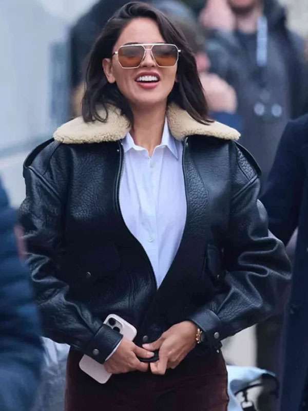 Eiza González Fountain of Youth 2025 Black Leather Jacket