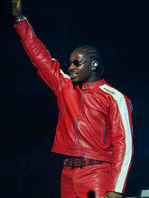 Asake God We Trust Tour Red Moto Leather Jacket front view