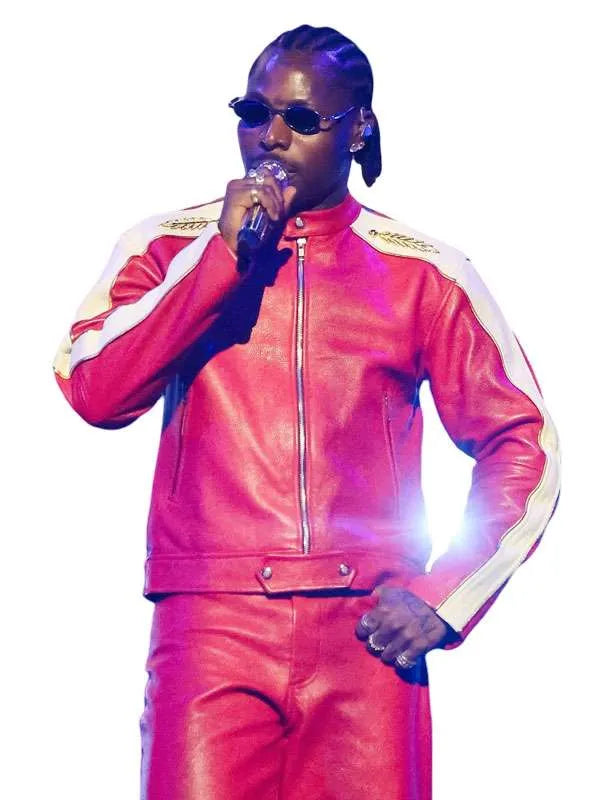 Red Asake motorcycle leather jacket with four front and two inside pockets