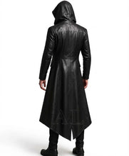 Halloween Gothic Vampire Black Real Leather Trench Coat