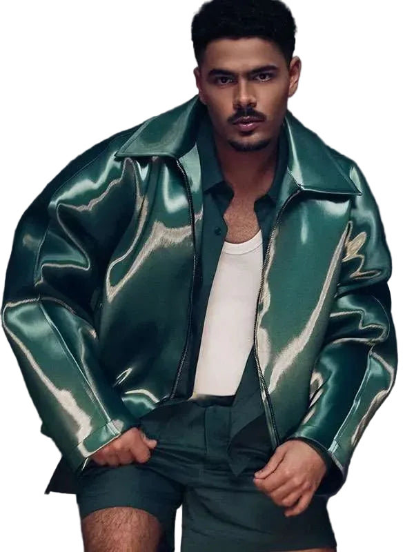 Pedro Sampaio green leather jacket front view