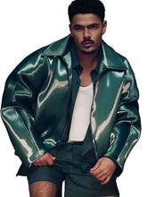 Pedro Sampaio green leather jacket front view