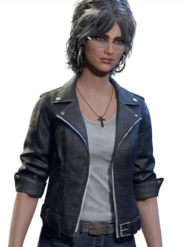 Halloween The Game 2026 Rachel Calahan Black Leather Jacket front view