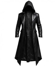 Halloween Gothic Vampire Black Real Leather Trench Coat