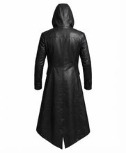 Halloween Gothic Vampire Black Real Leather Trench Coat
