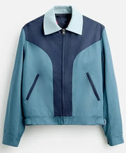 Bryn Chapman Parish blue cotton jacket with stand-up collar