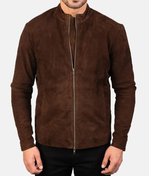 Hunter Men’s Brown Modern Casual Cafe Racer Suede Jacket