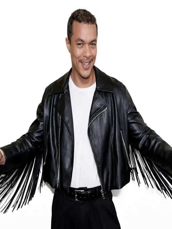 Ismael Cruz He Bled Neon Fringe Leather Jacket