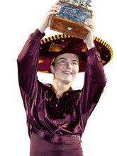 Iva Jovic burgundy satin jacket with stand-up collar