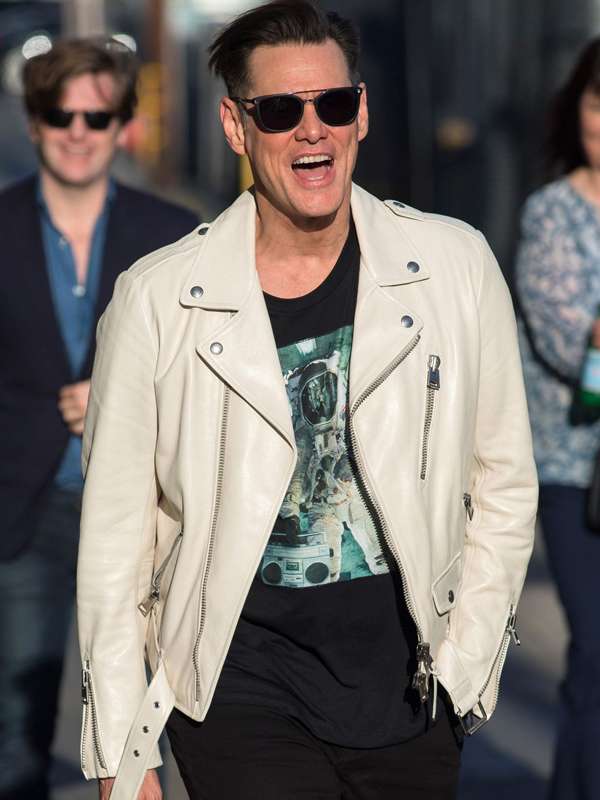Jim Carrey Street Style White Leather Jacket