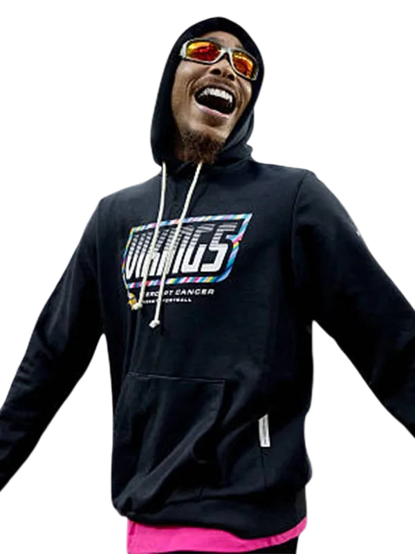 Black Vikings pullover hoodie with rib-knitted cuffs
