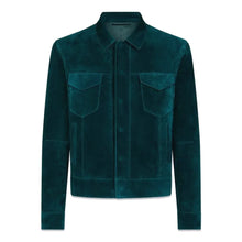 Suede jacket featuring two front pockets and full sleeves