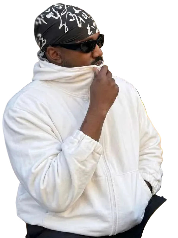 Kanye West white hooded jacket with full-length sleeves