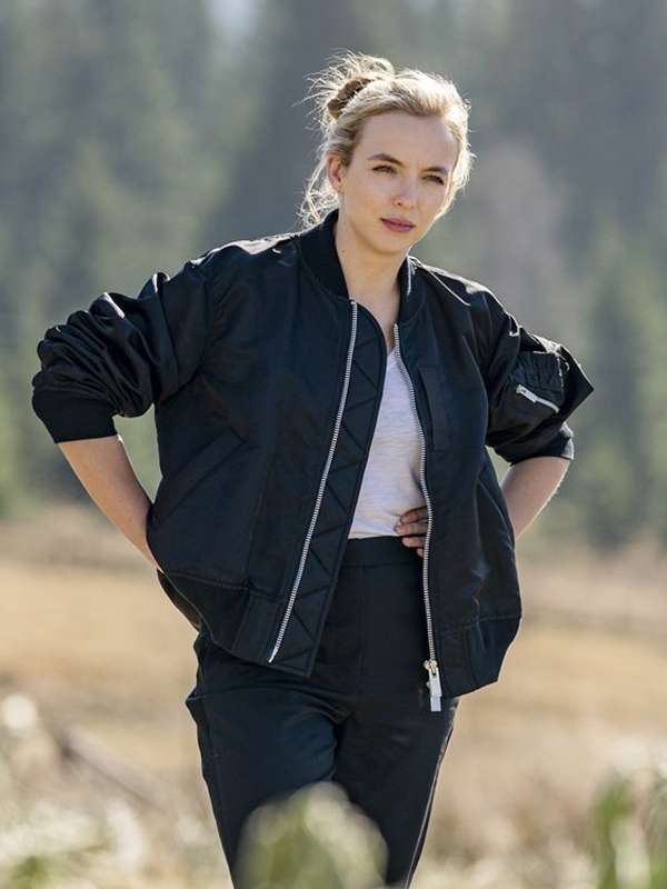 Jodie Comer Killing Eve Black Bomber Jacket