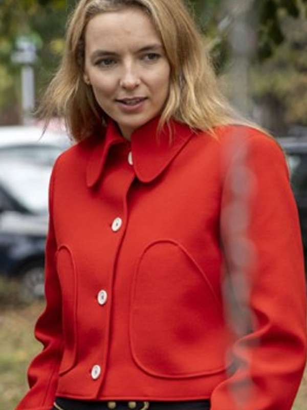 Jodie Comer Killing Eve Red Wool Jacket