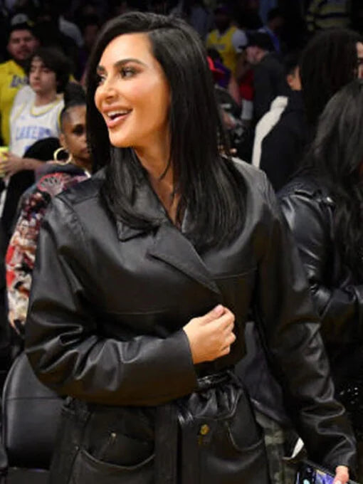 LA Kim Kardashian Black Leather Coat