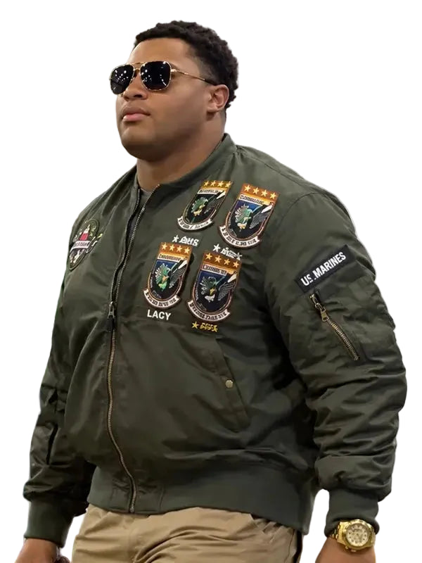 Landon Robinson Custom Bengals bomber jacket in olive green