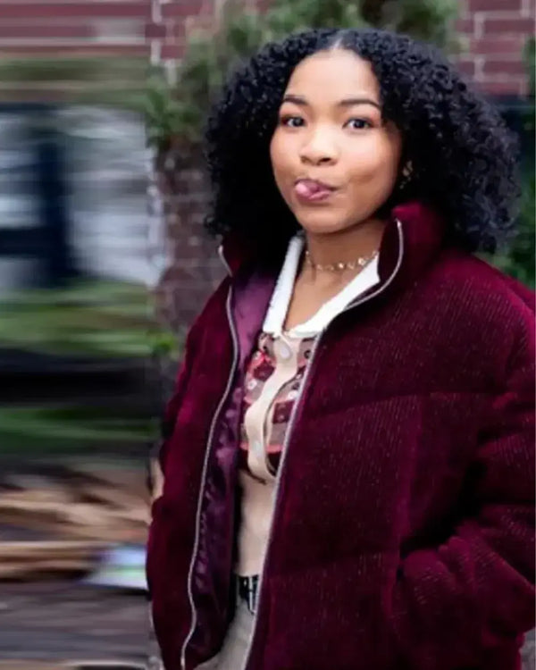 Laya DeLeon Hayes The Equalizer Maroon Cord Jacket